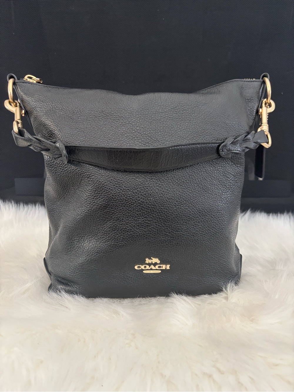 Coach Abby Duffle Pebbled Leather Shoulder Bag with Gold Hardware